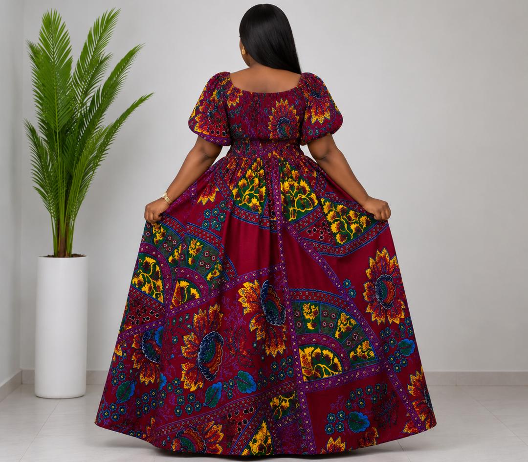 Royal Crimson Bloom Maxi Dress