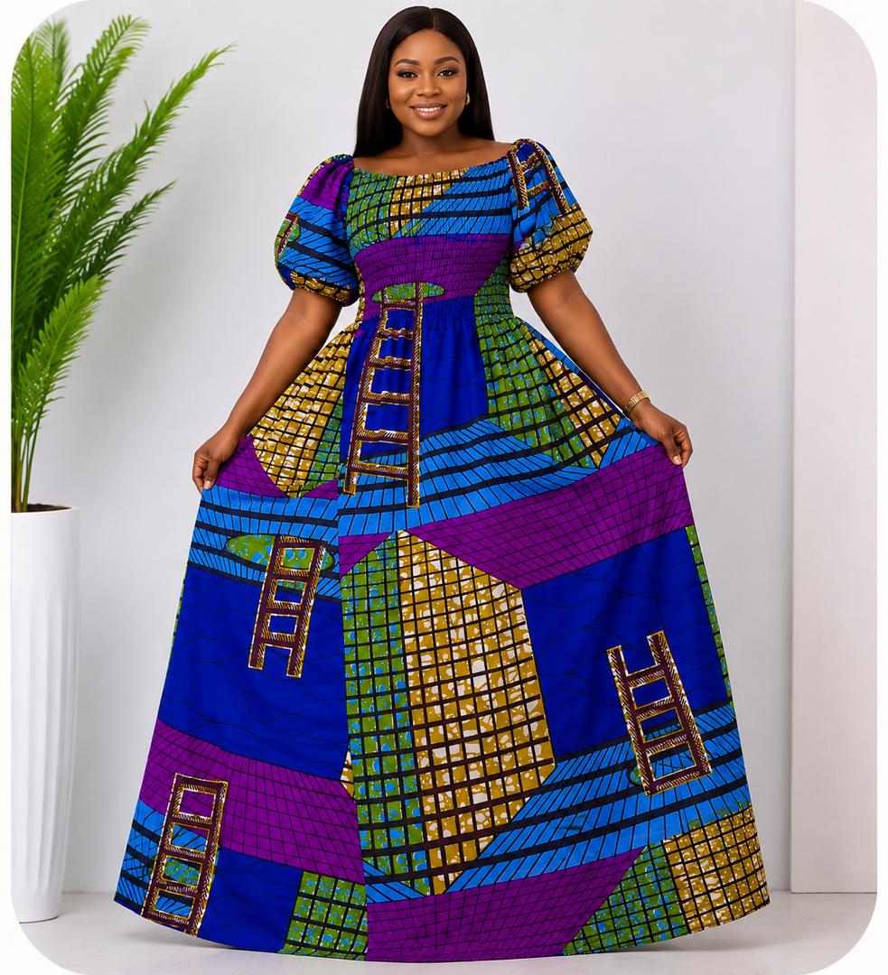 Royal Sapphire Mosaic Maxi Dress