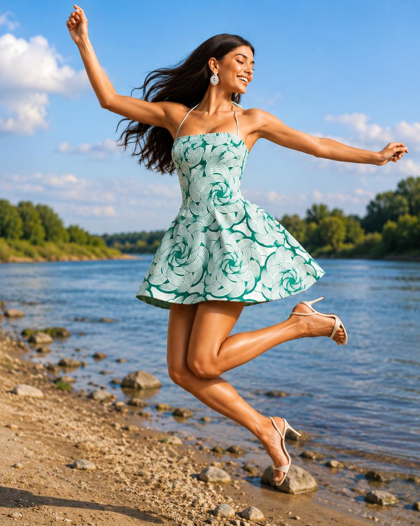 Verde Luxe Halter Mini Dress