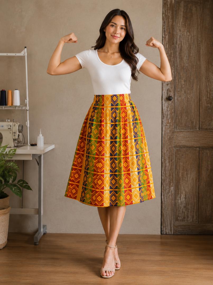 High-Waisted Ankara A-Line Midi Skirt