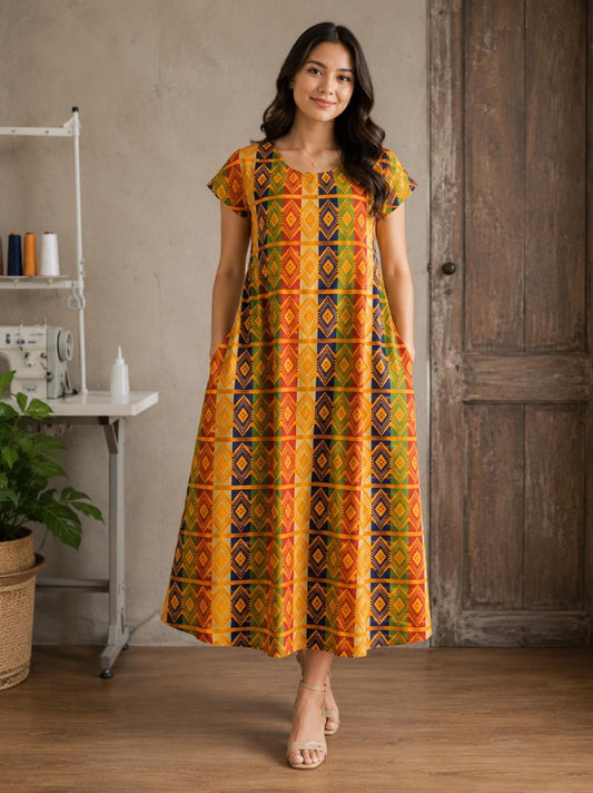 Golden Mosaic Maxi Dress