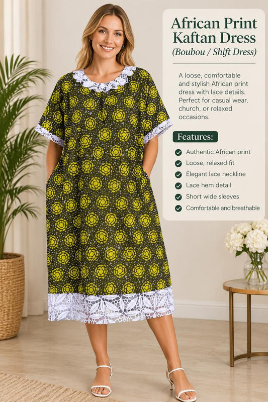 Emerald Bloom African Print Kaftan Dress