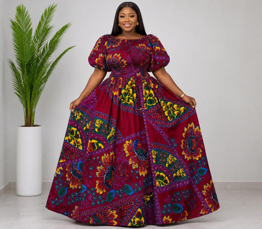 Royal Crimson Bloom Maxi Dress
