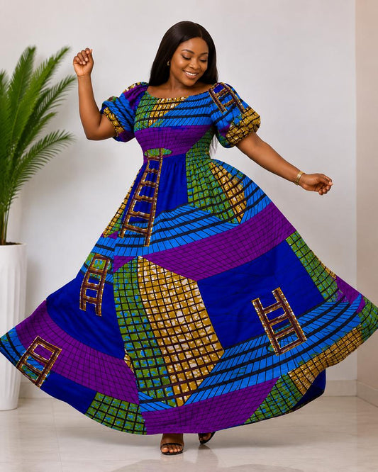 Royal Sapphire Mosaic Maxi Dress