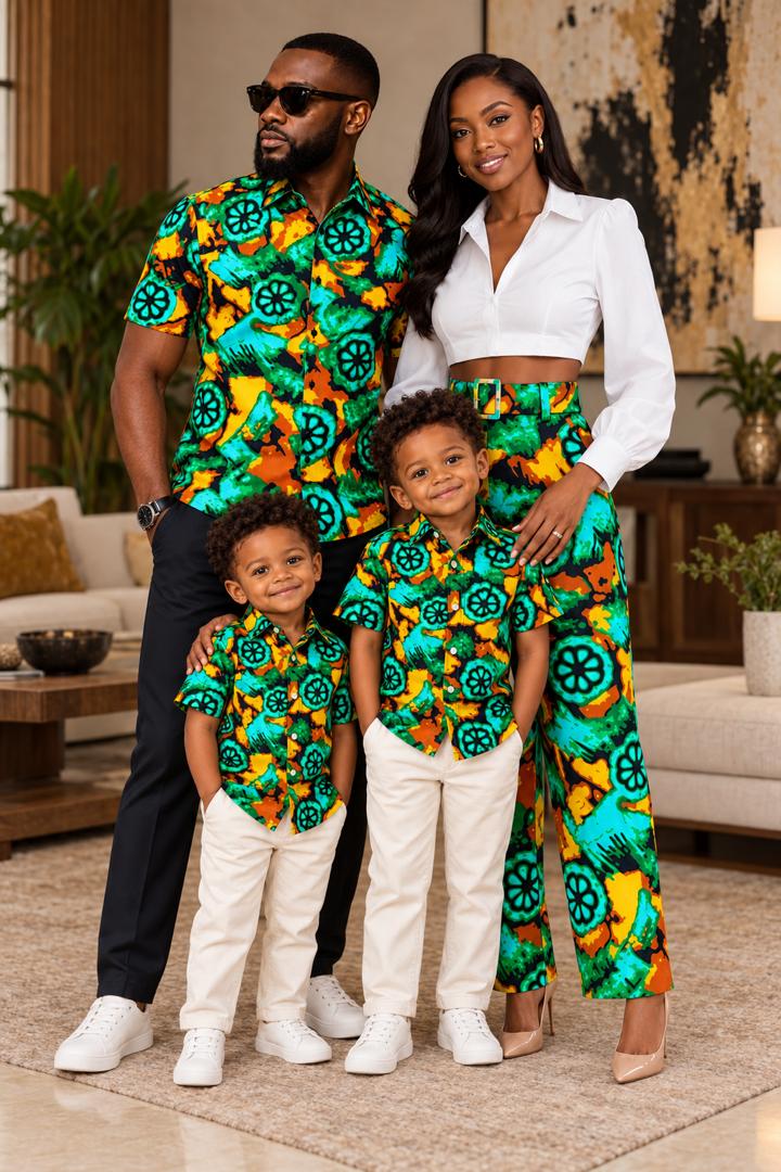 African Print Family Matching Outfits – Vibrant Ankara Shirt & Dress Set
