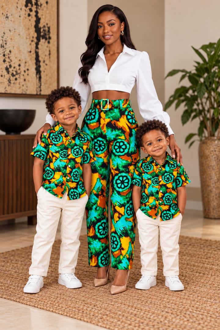 African Print Family Matching Outfits – Vibrant Ankara Shirt & Dress Set