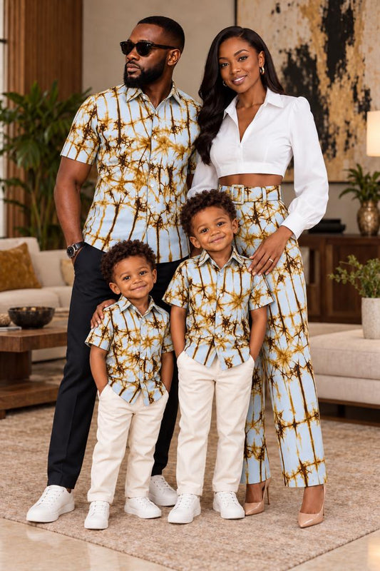 White & Gold African Print Family Matching Outfits – Ankara Family Set