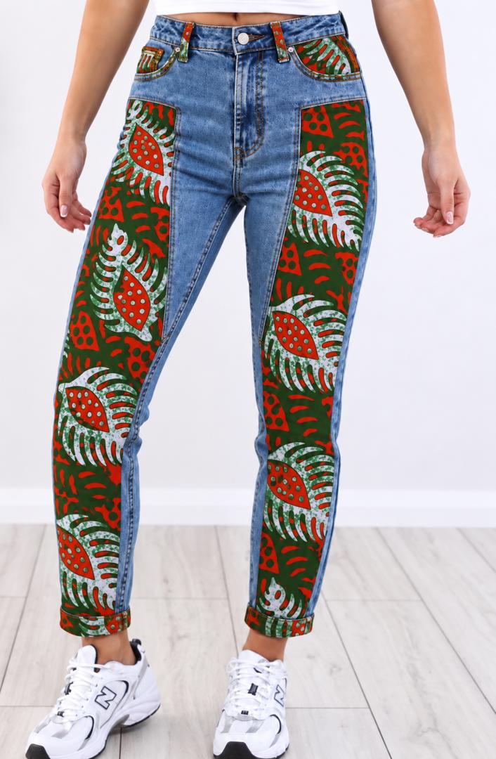 Colourful Print Patchwork Jeans – High Waist Straight Leg Printed Denim Pants